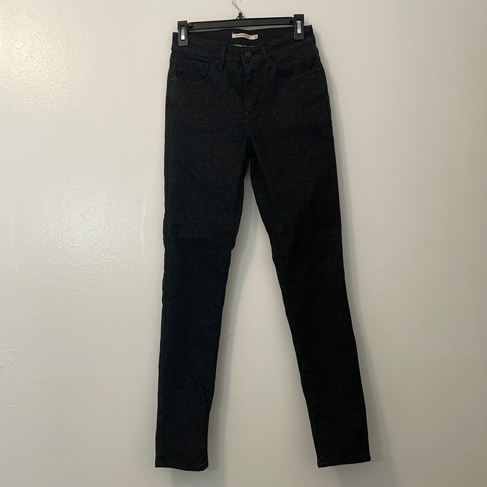 Levi’s 721 high rise skinny jeans 27w 30L black shiny material